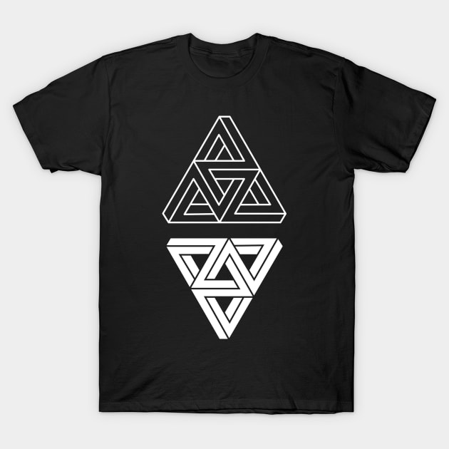 Penrose Triangles on Black T-Shirt by SWAMPMEAT
